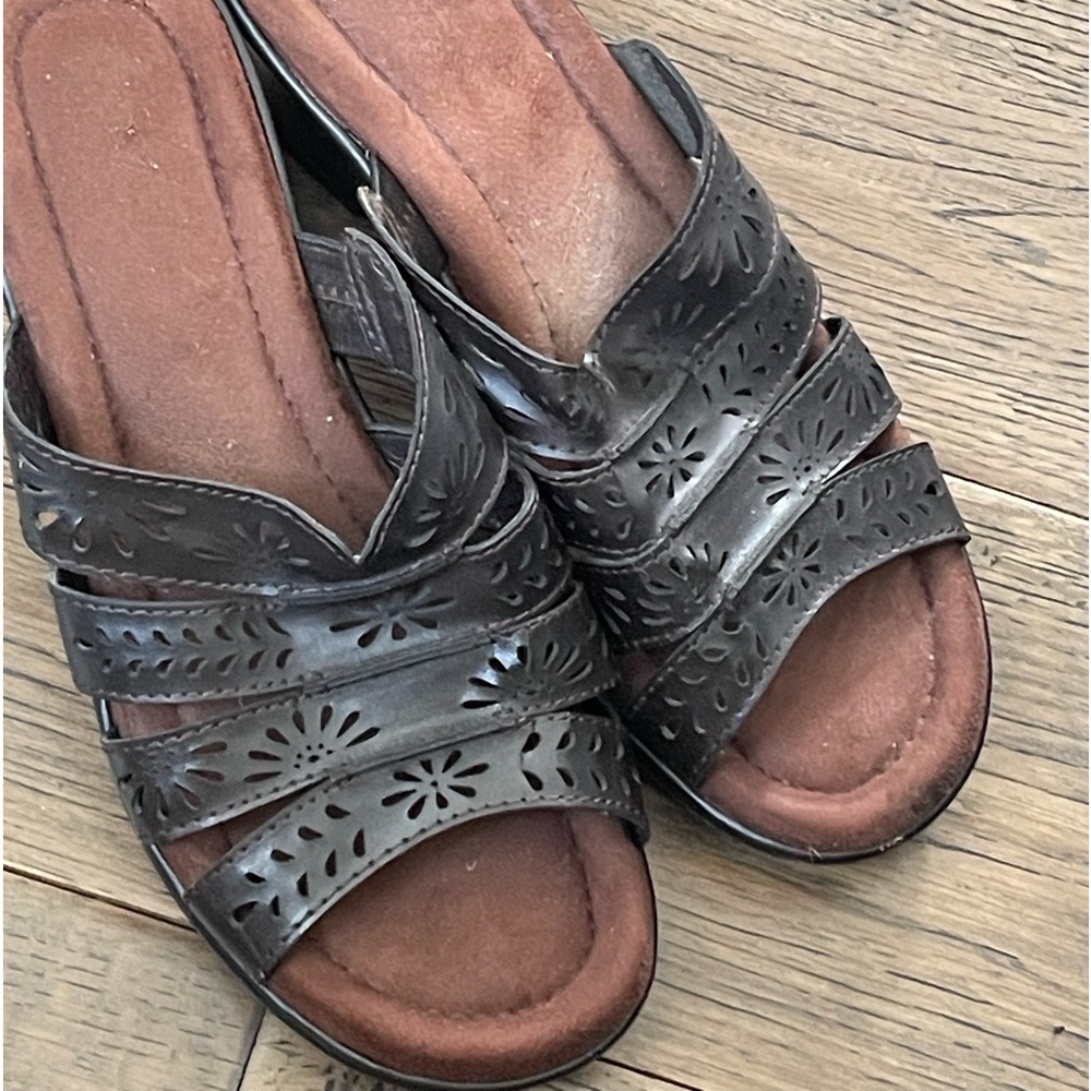 Marley Women,s Perforated Slip On Sandals Brown Size 8W